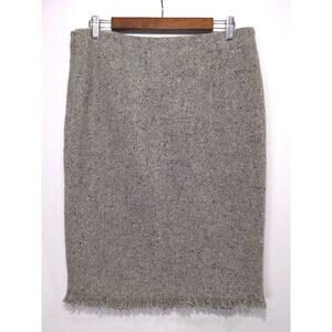 Lauren Ralph Lauren Women's Straight Skirt Wool Blend Fringe Heritage Grey Sz 8